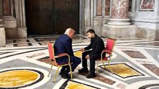 Presidents Donald Trump and Volodymyr Zelenskyy huddle at the Vatican during Pope Francis' funeral