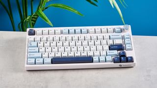 A white Gamakay TK75 HE magnetic keyboard