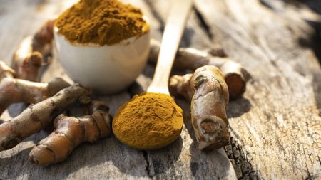 Turmeric roots and spice