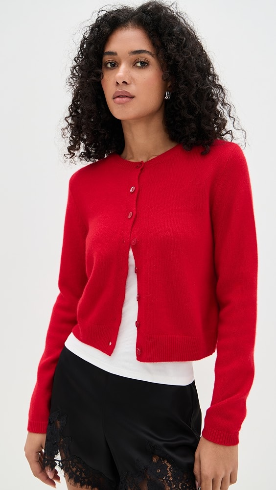 Clara Cashmere Crew Cardigan - Cherry