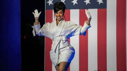 Cardi B arrives during a campaign rally for Democratic presidential nominee, U.S. Vice President Kamala Harris at the Wisconsin State Fair Park Exposition Center on November 1, 2024 in West Allis, Wisconsin. With four days until election day, Vice President Kamala Harris is campaigning in Wisconsin.