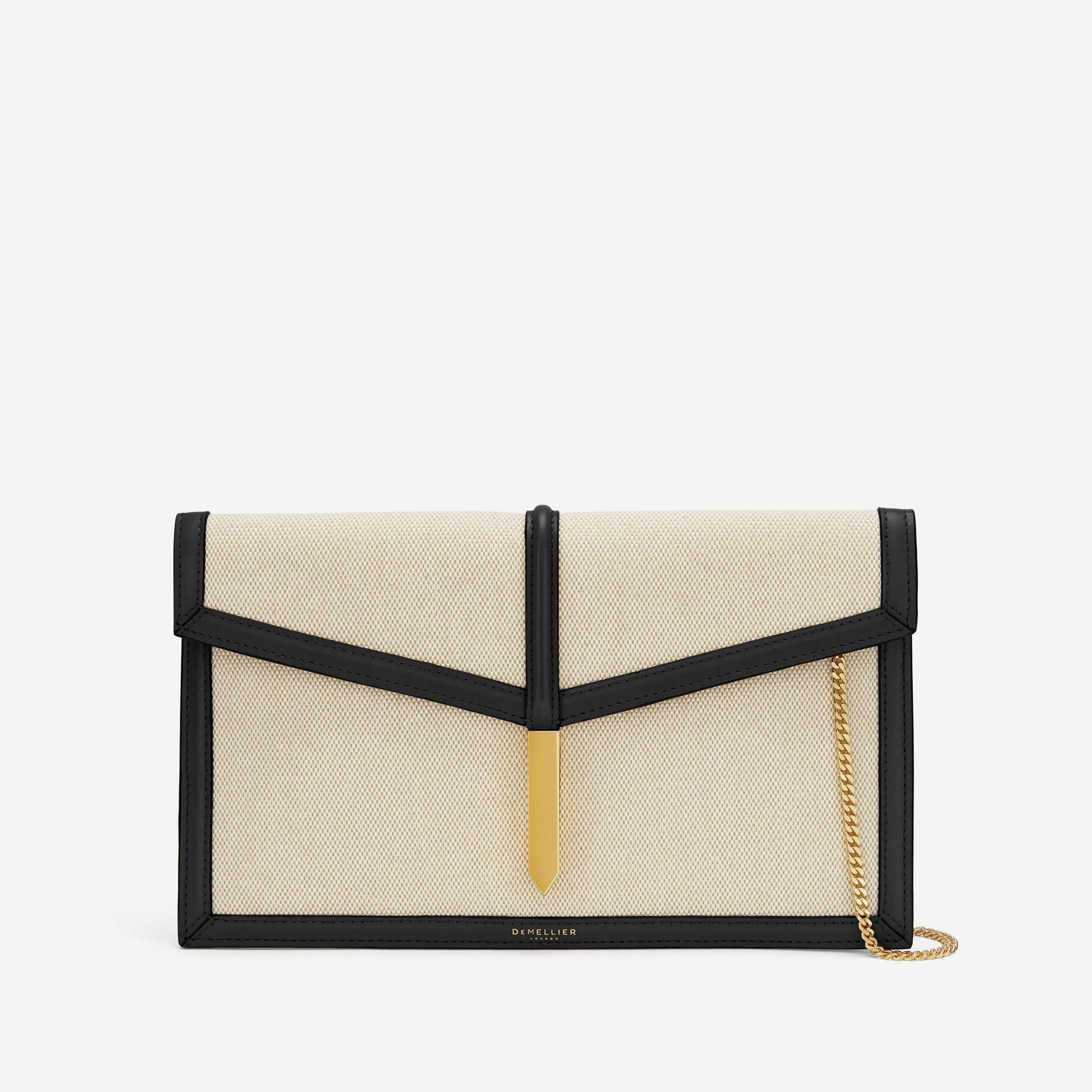 The Tokyo Clutch | Salt & Pepper Canvas Black Smooth | Demellier