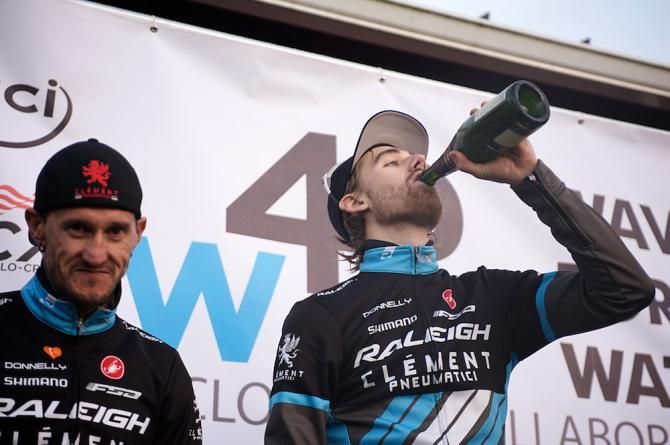 Driscoll celebrates his win on the podium