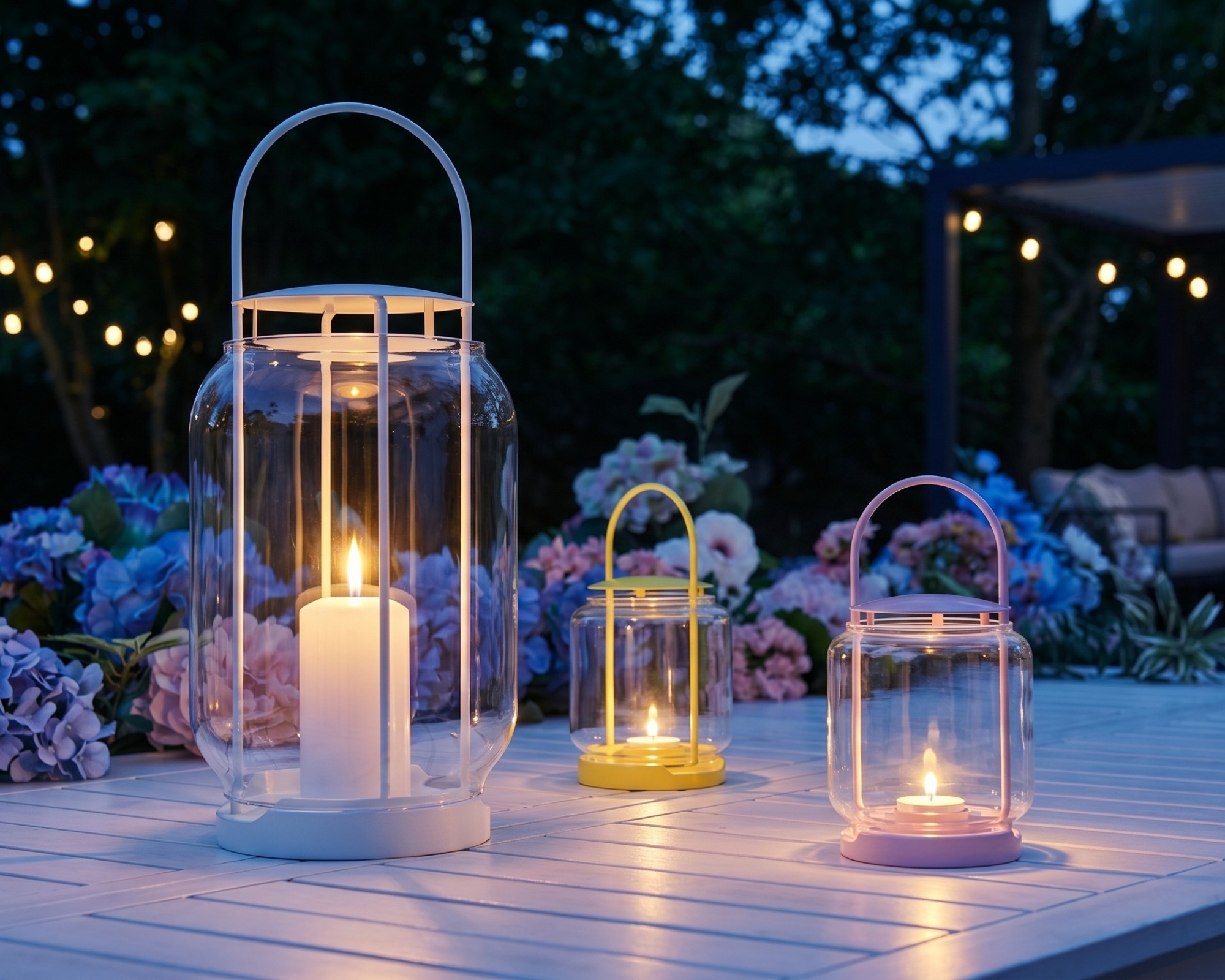 IKEA TOFSAND lanterns in a modern garden