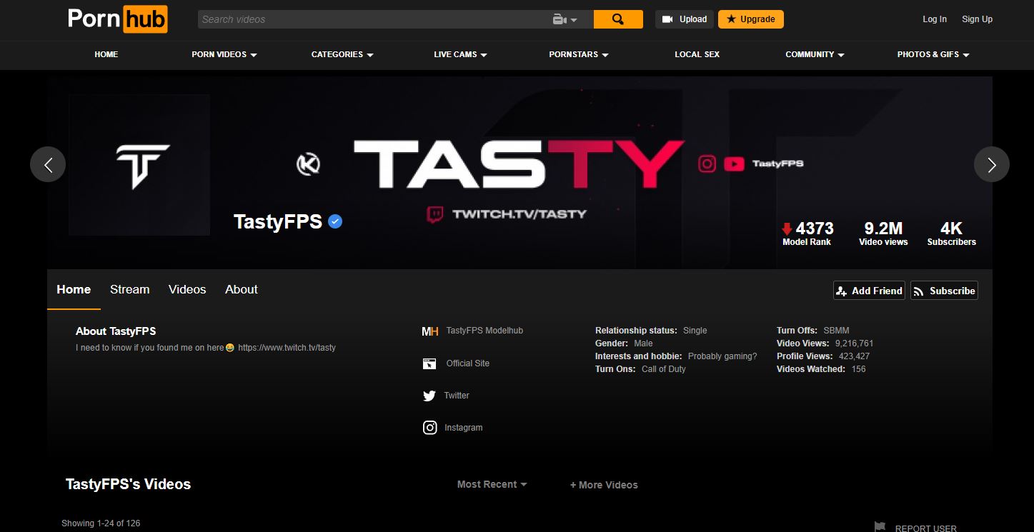 Tasty's page on Pornhub