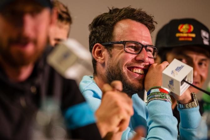 Mark Cavendish (Omega Pharma-Quickstep) has a laugh during the questions