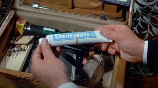Dentonite toothpaste being held on display in Licence to Kill.