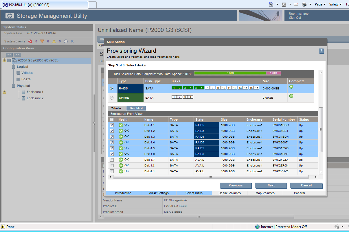 A provisioning wizard helps with vdisk creation and can also spilt a vdisk into equally sized volumes if you want.