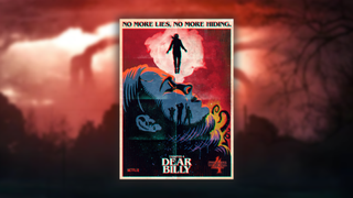The poster designed by Butcher Billy on a blurred background of the Upside Down