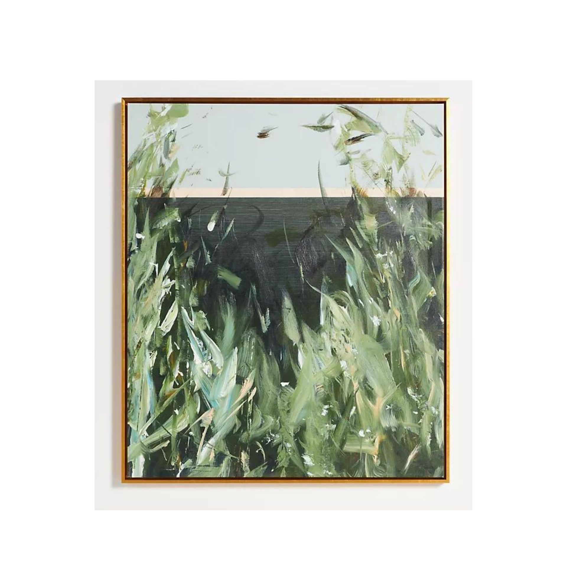 large art with organic green leaves for staircase wall