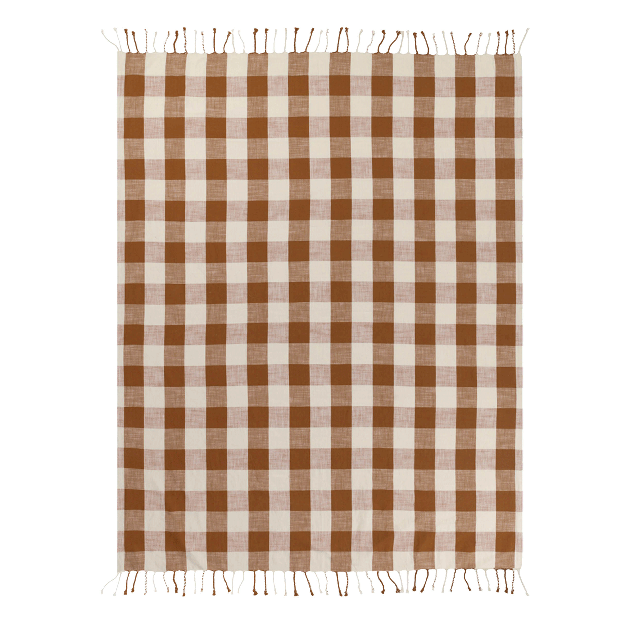 Cox & Cox Gingham Indoor Outdoor Throw in Terracotta against a white background