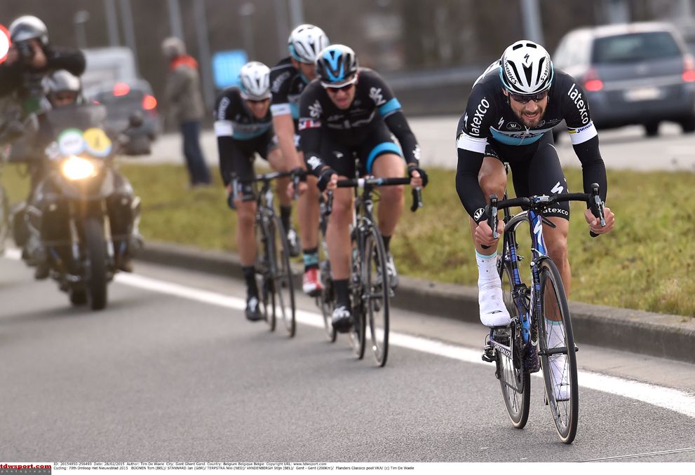 Ian Stannard matches an attack from Tom Boonen