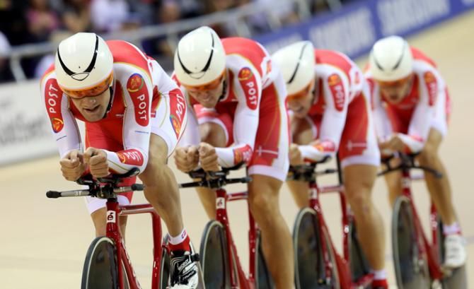 The Danish team qualified fastest but missed the chance to go under 4 minutes in the men's 4,000m team pursuit