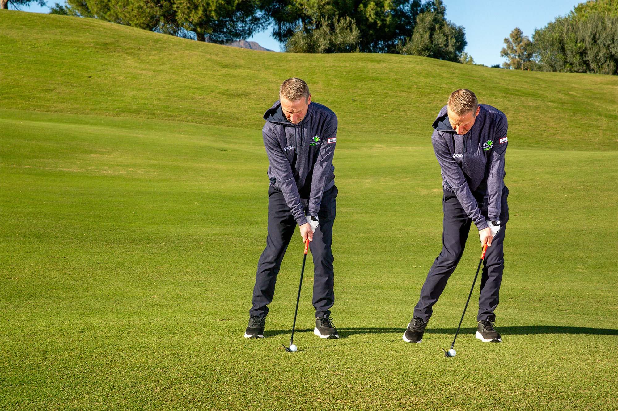 Anders Mankert demonstrating the correct and incorrect impact positions to hit effective pitch shots