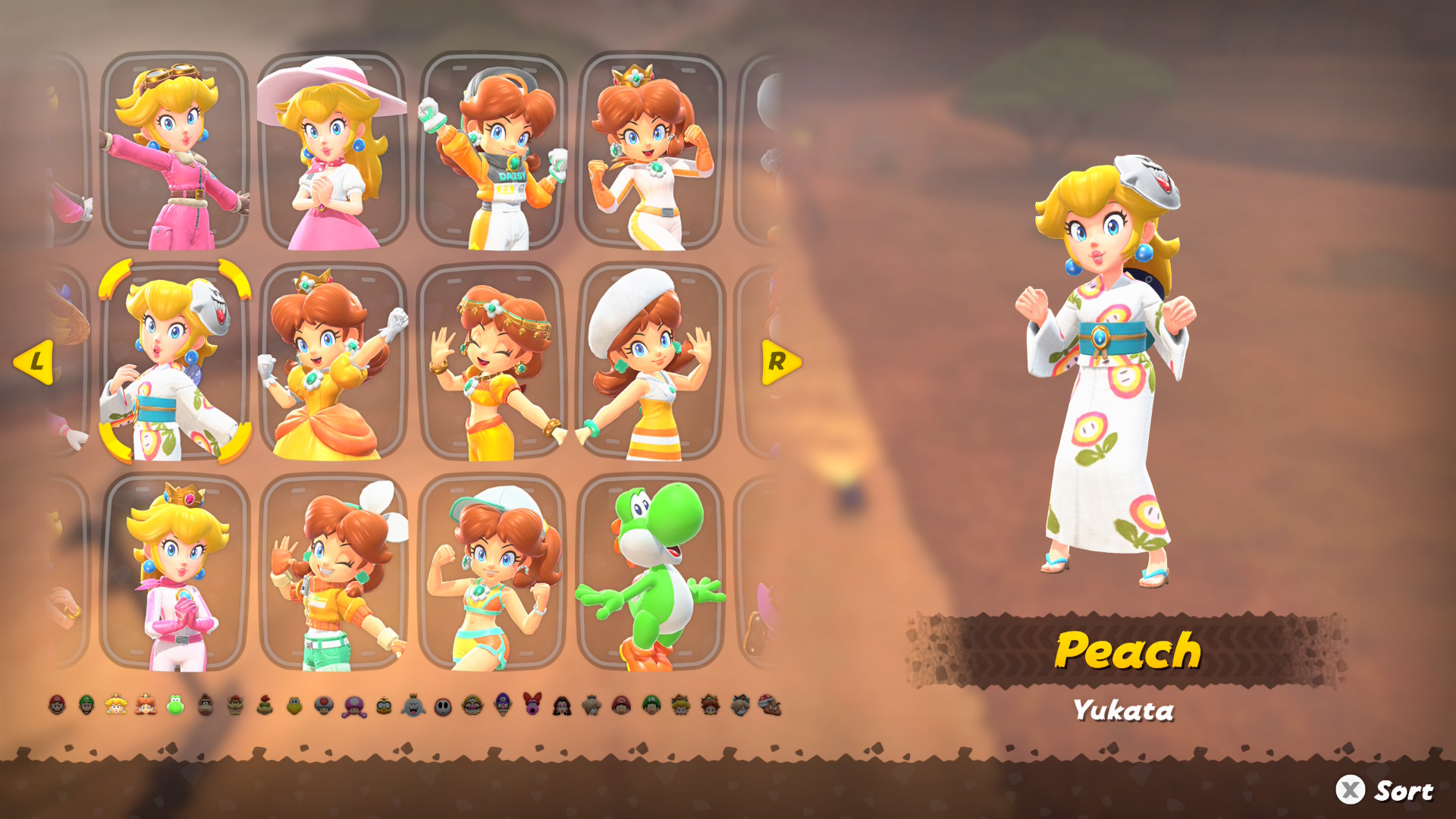 Mario Kart World Peach outfits including Yakata