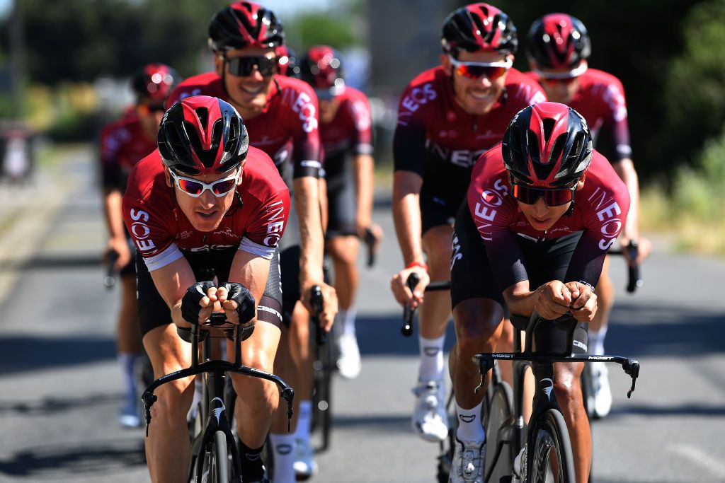 Geraint Thomas and Egan Bernal lead Team Ineos' time trial training during the Tour de France rest day