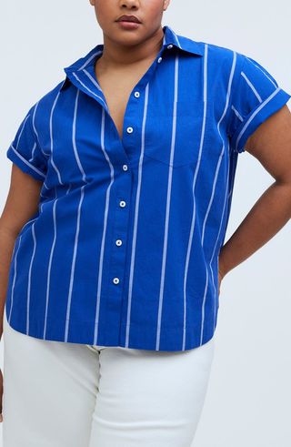 Stripe Oversize Boxy Cotton Button-Up Shirt