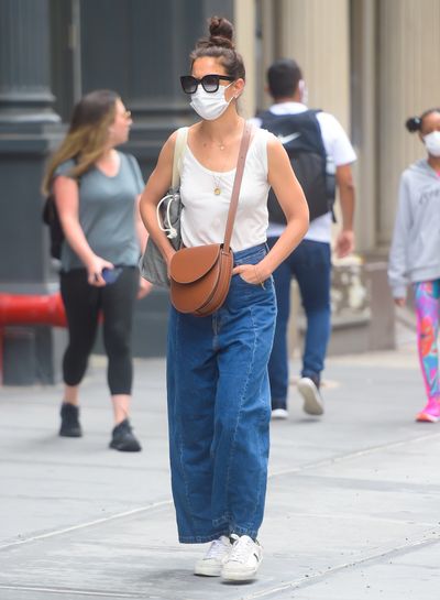 Katie Holmes Wears Baggy Blue Jeans With a White Tank in NYC | Marie Claire