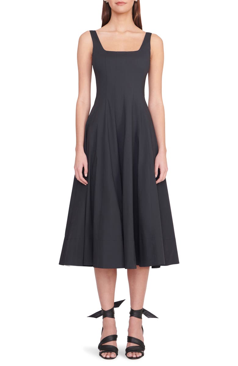 Wells Stretch Cotton Poplin Midi Fit &amp; Flare Dress
