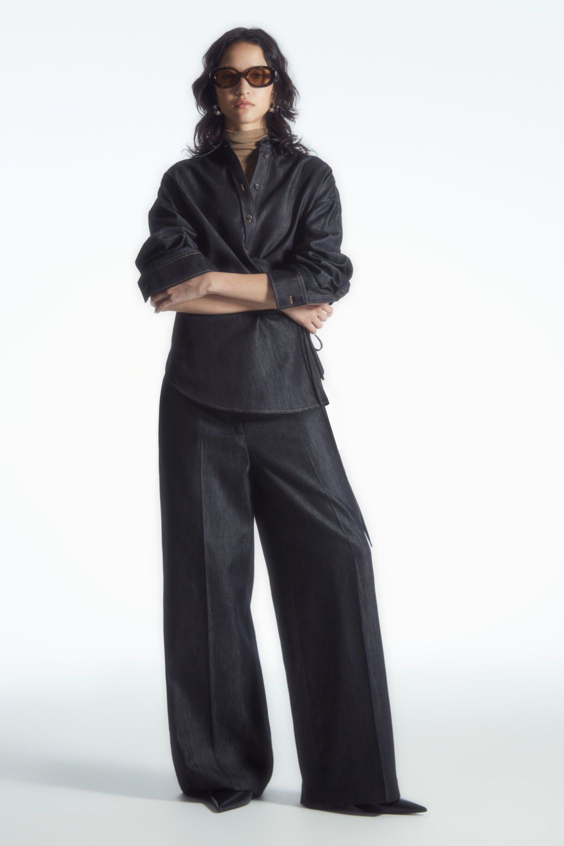 TAILORED WIDE-LEG DENIM TROUSERS