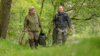 Bob Mortimer and Paul Whitehouse in their fishing gear for Gone Fishing season 6