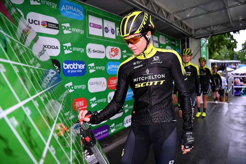Sara Roy at the start of stage 2 of the OVO Energy Women's Tour