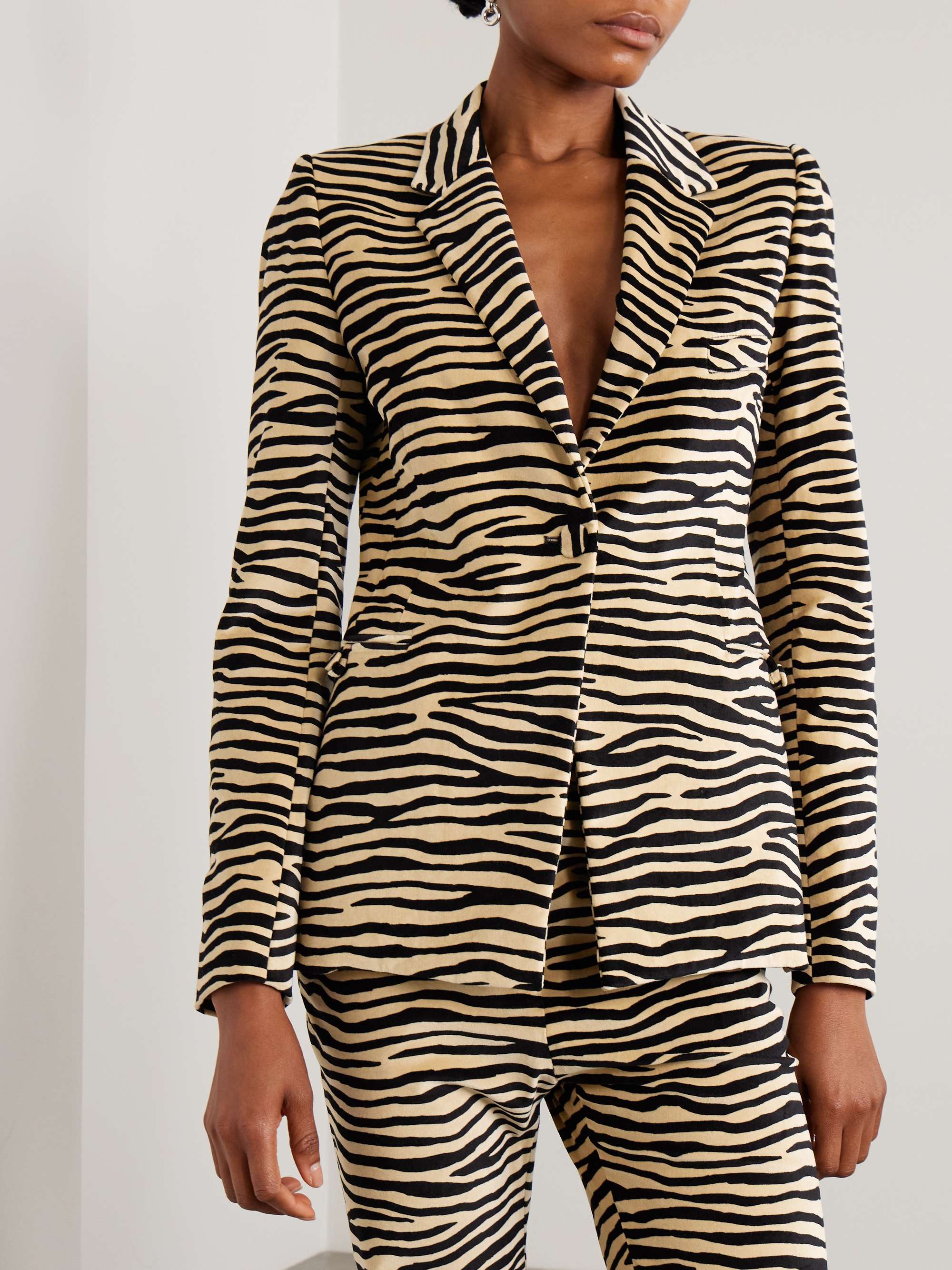 Zebra-Print Cotton-Blend Velvet Blazer