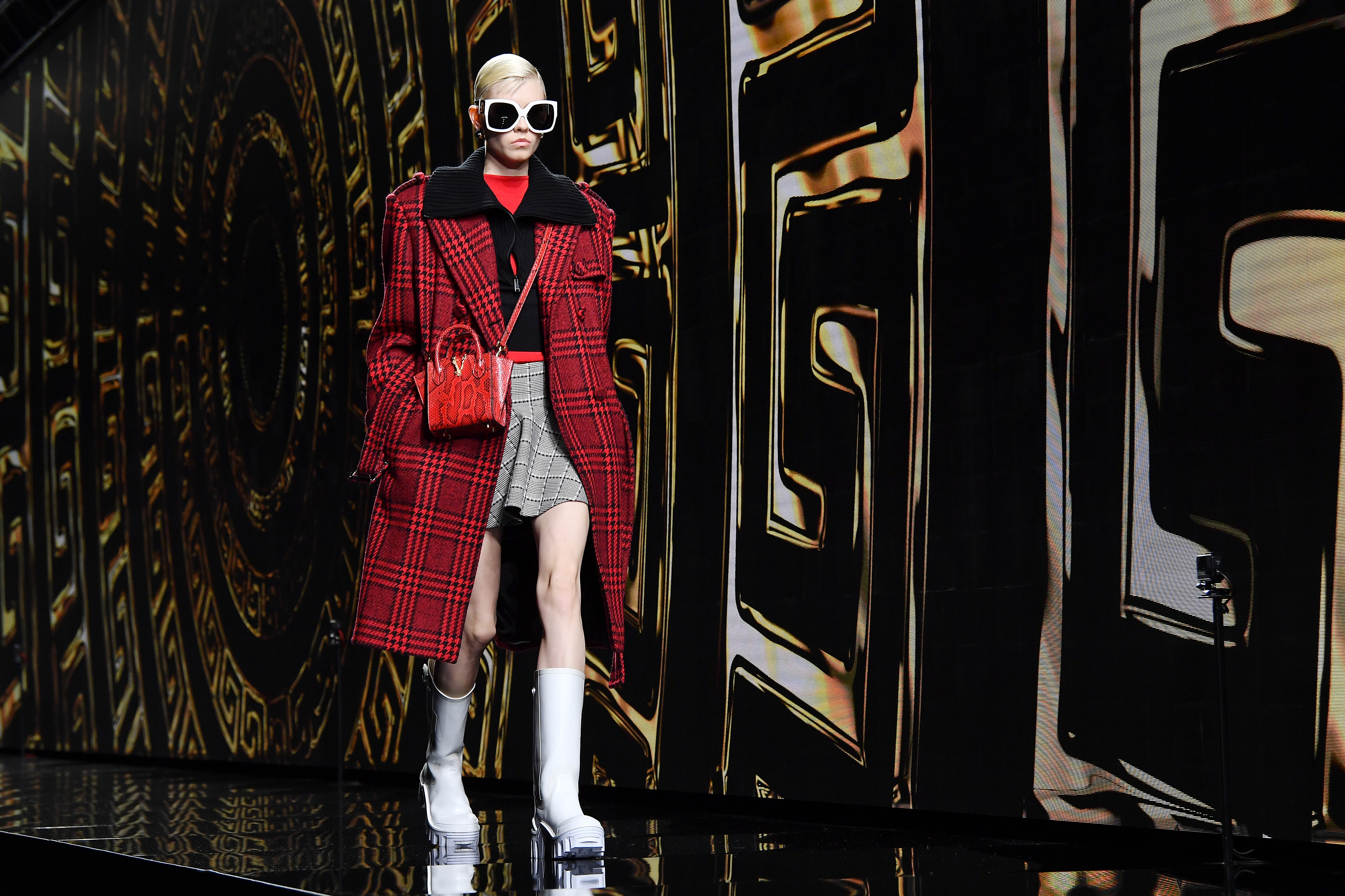 A model walks the runway during the Versace fashion show