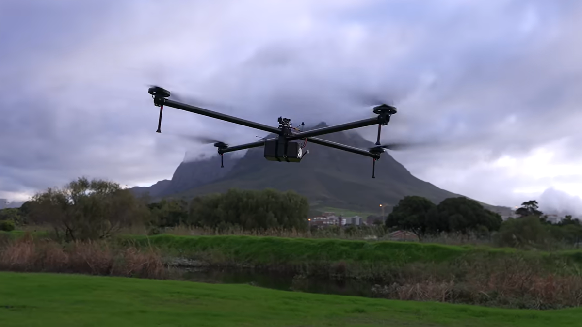 Photo of drone, autonomous vehicle, robotics warehouse