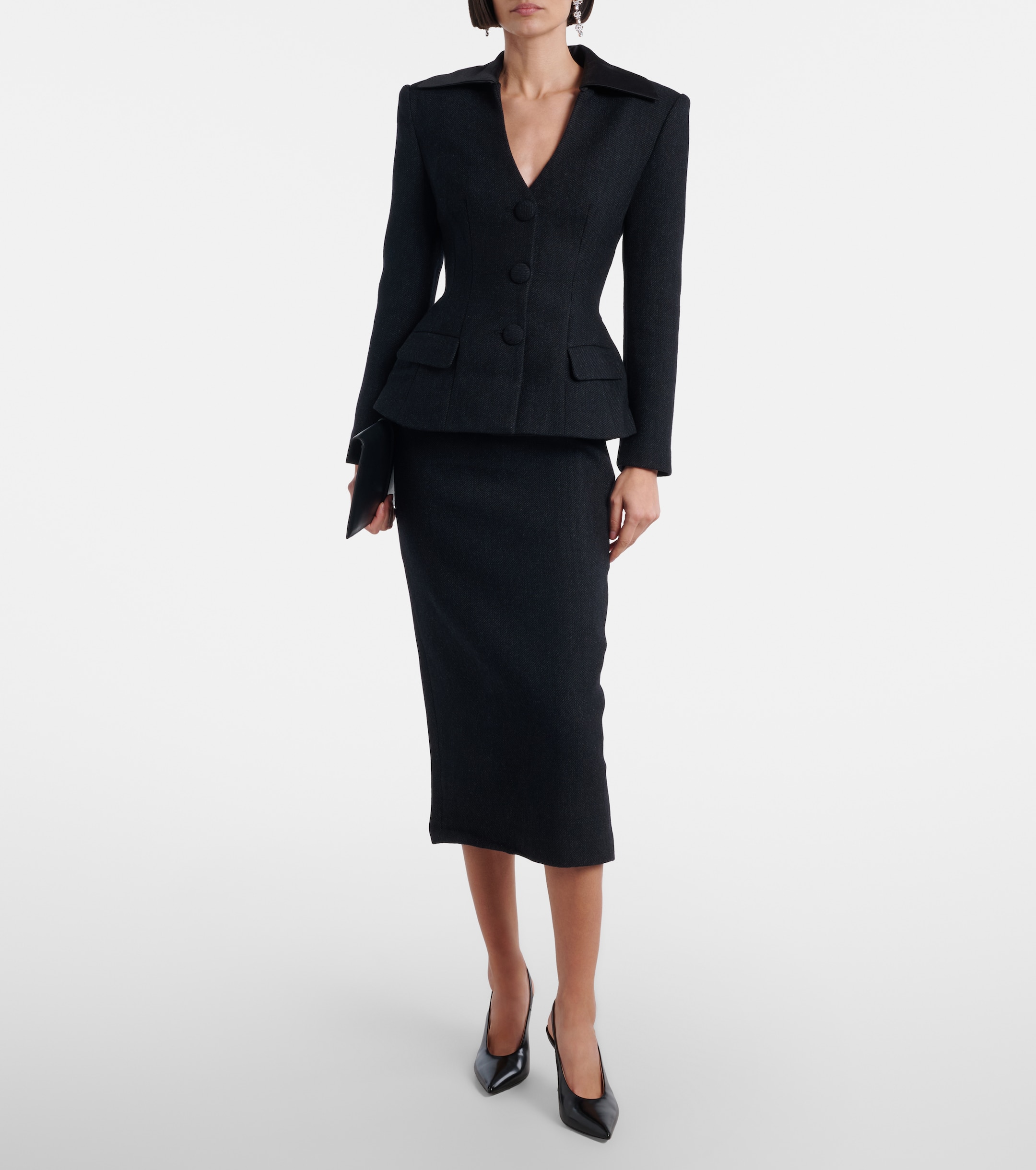 a model wearing a self-portrait work dress