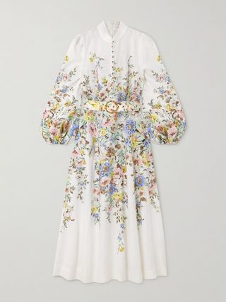 Matchmaker Belted Floral-Print Linen Midi Dress