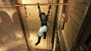 Prince of Persia: The Sands of Time screenshot of the protagonist zip lining