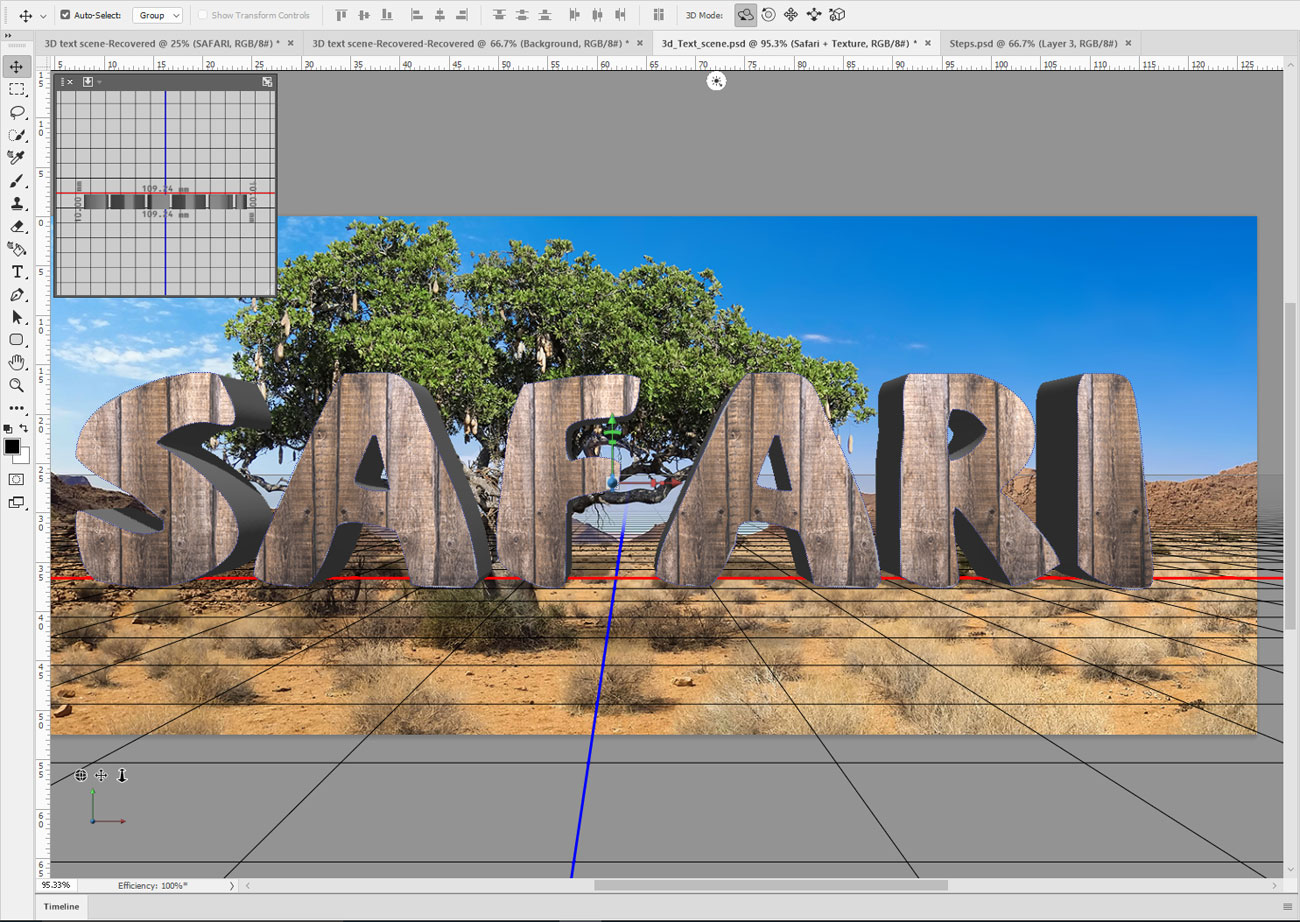 safar in 3d text in Photoshop