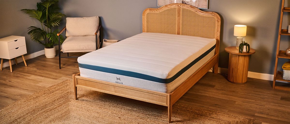 The Helix Twilight Mattress on a bed frame in a bedroom