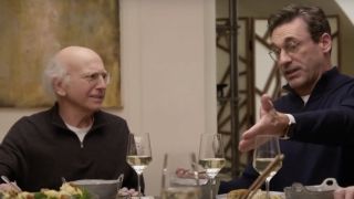 Larry David and Jon Hamm at a dinner party on Curb Your Enthusiasm