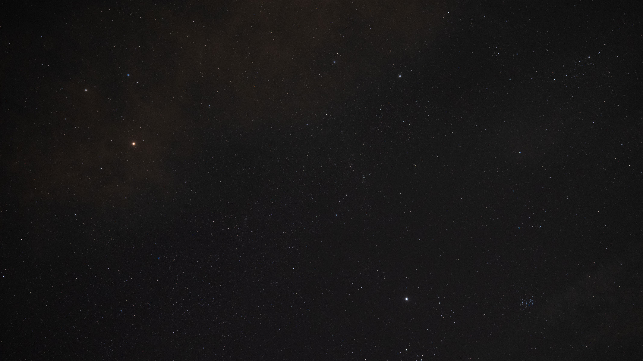 The Mars Triangle, Jupiter, Capella and the Pleiades star cluster