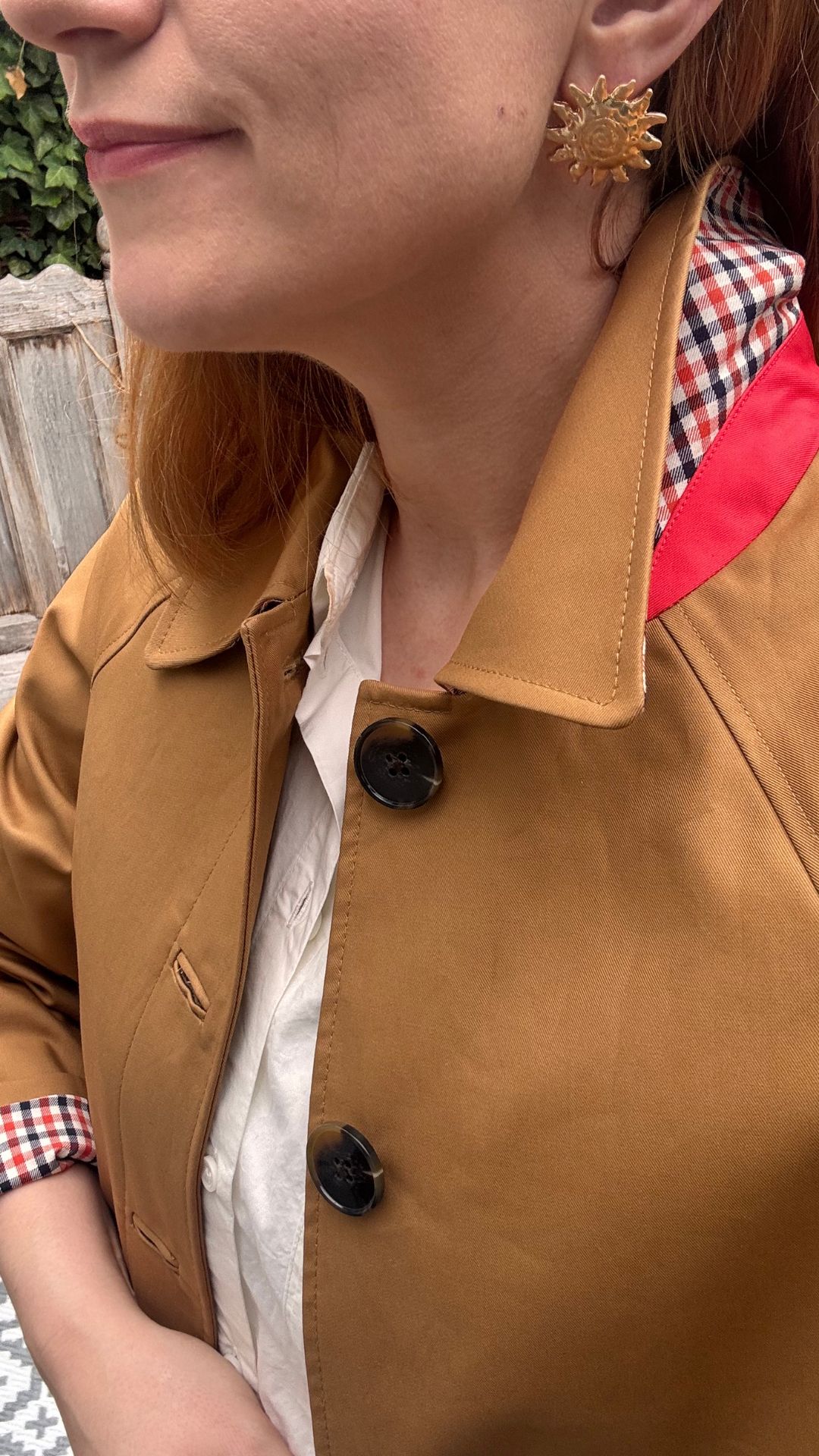 up close shot of boden trench collar and cuff