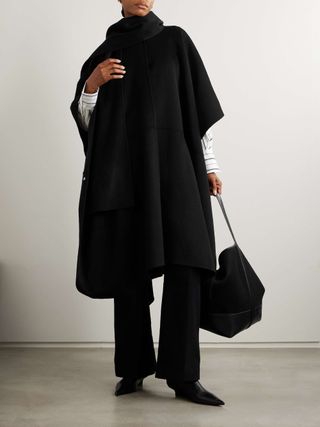 Cape-Effect Tie-Neck Wool Coat