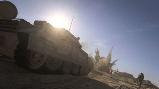 Tanks advance across desert