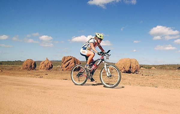 Lisa Pleyer among the termite mounds.