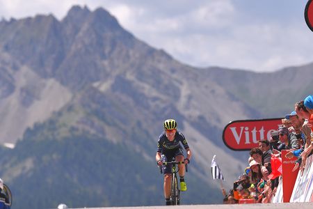 Annemiek van Vleuten comes over the top as she approaches the finish line