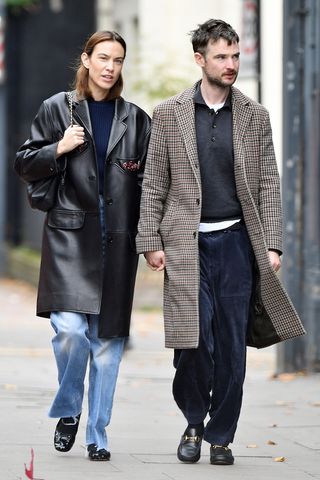 Alexa Chung walking with Tom Sturridge