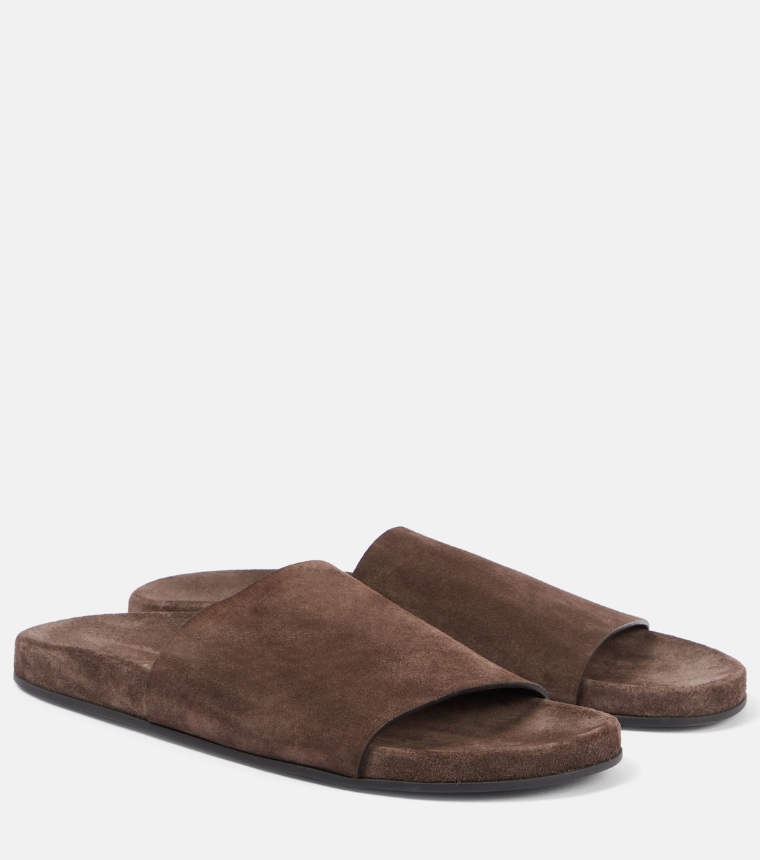 Hugh Suede Slides in Brown - the Row