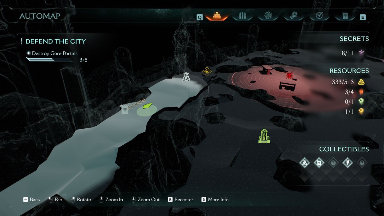 Doom: The Dark Ages Siege Part 1 secrets - A map showing you where to find the Mancubus toy collectible at the base of a statue on a hill.