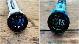 Composite image of Garmin Forerunner 265S next to Garmin Forerunner 165