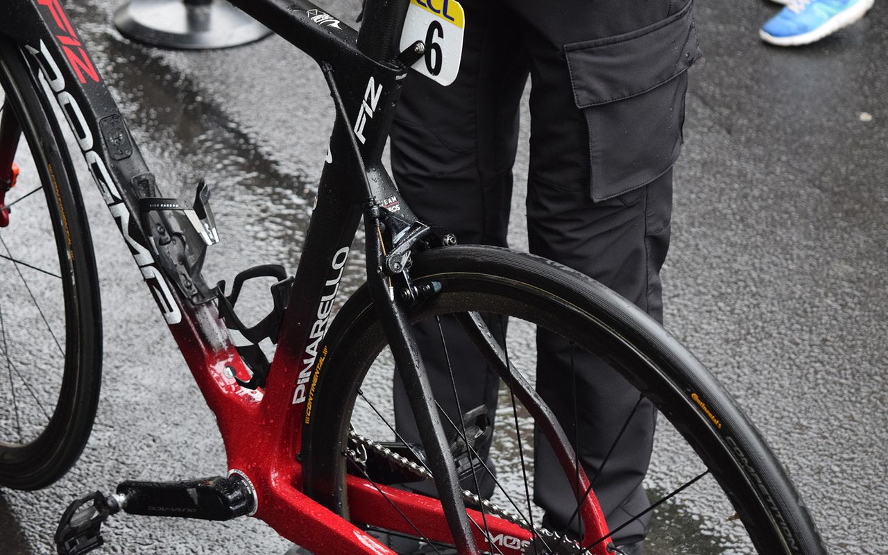 The new Pinarello Dogma F12 feature direct mount rim brakes and threaded bottom brackets