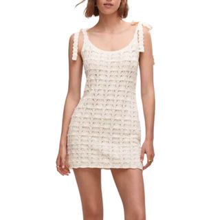 Mango Crochet dress with ties in white, on model