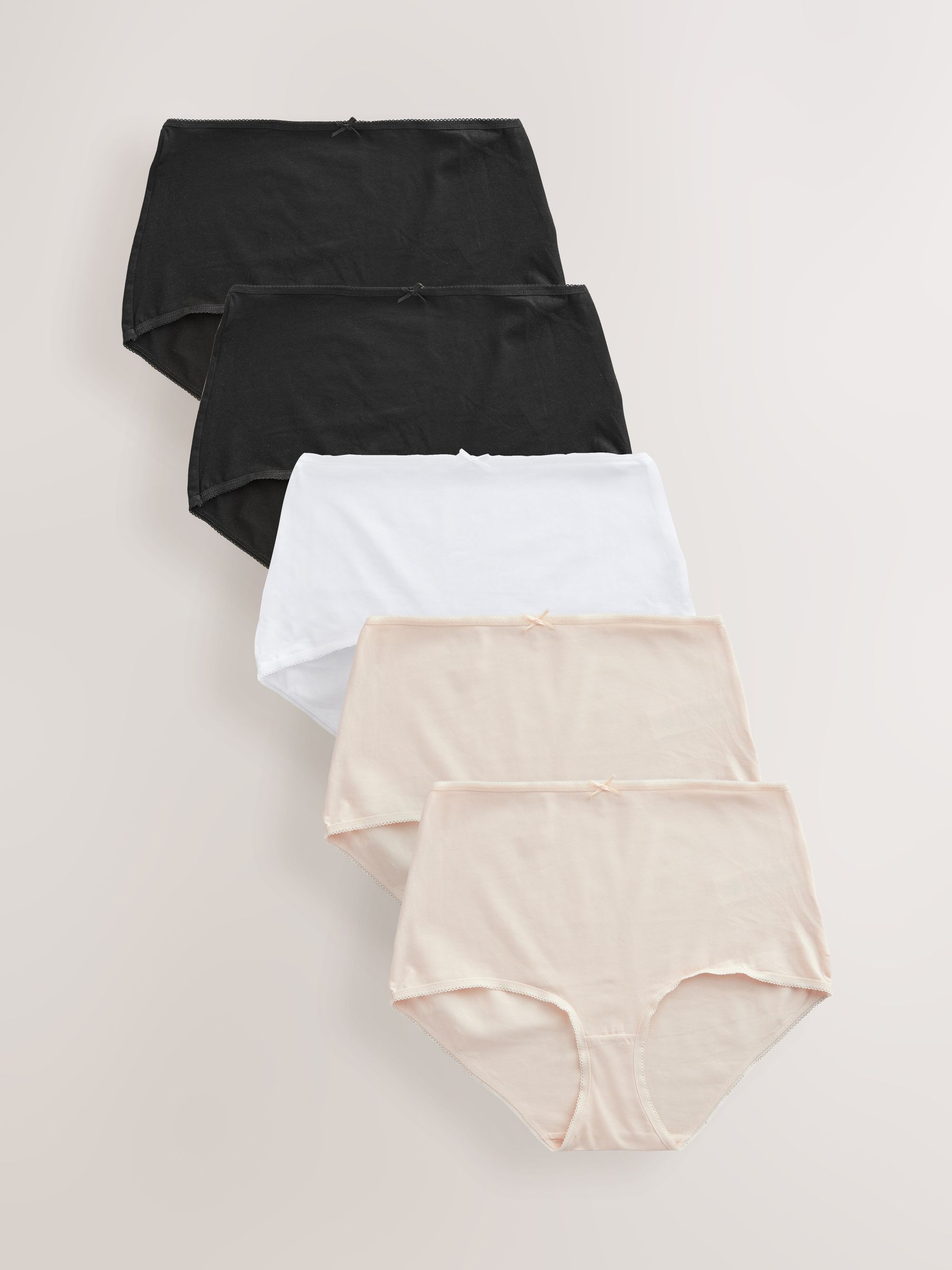 Black / Pastel Rose Nude / White Full Brief Cotton Rich Knickers 5 Pack