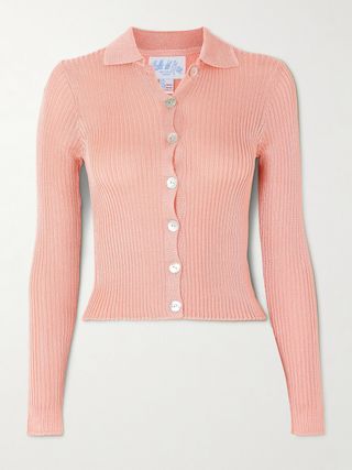 Ribbed-Knit Cardigan in Pink