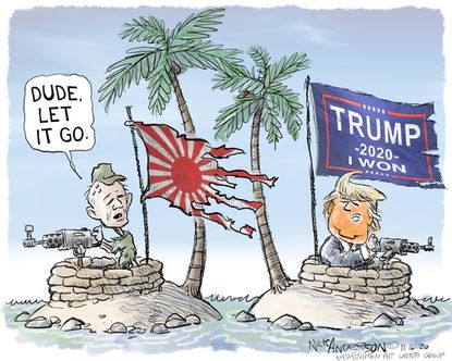 Political Cartoon U.S. Trump WWII Japan loss